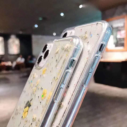 YTanazing Flower Case for iPhone 12 Pro Max, Cute Real Flower Glitter Floral Design, Slim Shockproof TPU Cover