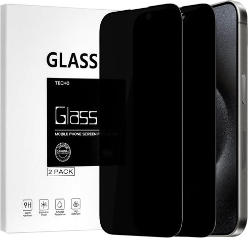 iPhone 15 Pro Max Privacy Screen Protector, 6.7" Tempered Glass, 9H Hardness, Edge to Edge, Anti-Spy, 2 Pack.