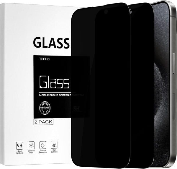 iPhone 15 Pro Max Privacy Screen Protector, 6.7" Tempered Glass, 9H Hardness, Edge to Edge, Anti-Spy, 2 Pack.