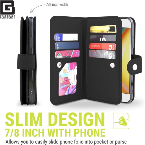 Gear Beast Flip Cover Dual Folio Case for iPhone Xs MAX, Slim Protective PU Leather Wallet Case with 7 Slot Card Holder