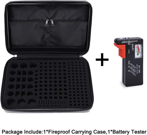 200+ 9V, BT-168 DocSafe Fireproof Battery Organizer Storage Box,Fireproof Waterproof Carrying Case Bag Holder,Safe