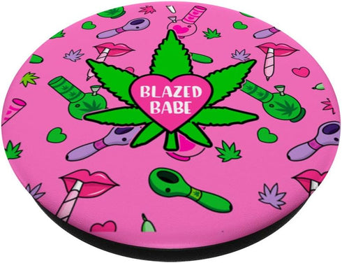 Pink Stoner Girl Weed Phone Grip Cute Marijuana 420 Gift PopSockets PopGrip: Swappable Grip for Phones & Tablets