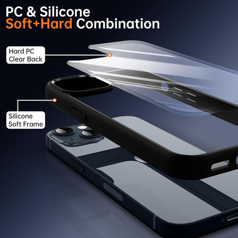 Supdeal Shockproof Clear Case for iPhone 13, Black, 10FT Military Drop Protection, Hard Clear Back, 6.1 inch, Airbags.