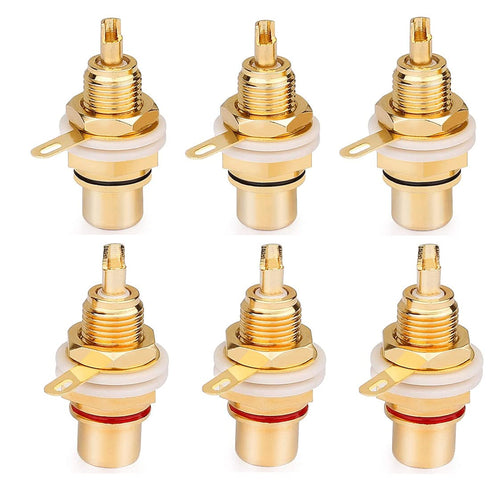 Gold Plated Female RCA Phono Panel Mount Chassis Socket Plug Jack Connector - (6 Pcs)