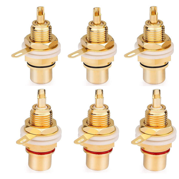 Gold Plated Female RCA Phono Panel Mount Chassis Socket Plug Jack Connector - (6 Pcs)