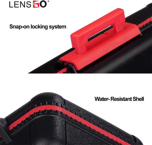 LENSGO Camera Battery Memory Card Case, Water-Resistant Hard Protector for 3 Batteries & 6 SD Cards (Red)