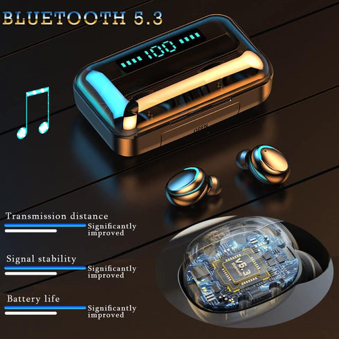 Ear Buds Wireless Earbuds, Bluetooth 5.3 Headphones In Ear, Bluetooth Earphones with Built-in Microphone, Wireless Ear Buds, Bluetooth Earbuds with Mic, USB Charging Case, Dual Connect, Black