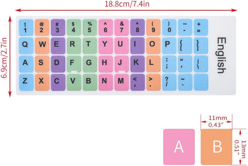 2 Pcs English Keyboard Replacement Letter Stickers, Universal Computer Colorful Rainbow Lettering, Non-Transparent
