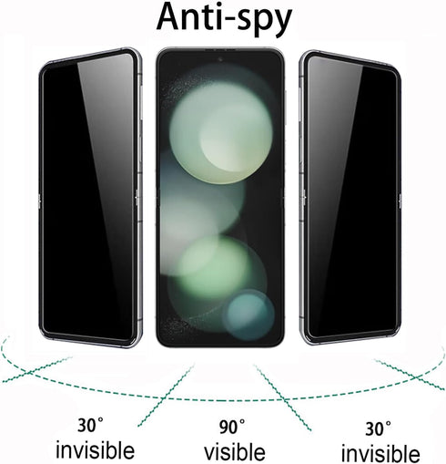 Samsung Galaxy Z Flip 5 2023: Inner Privacy Soft Film + Outer Anti-Blue Tempered Glass Mirror, Anti-Peeping Gradient.