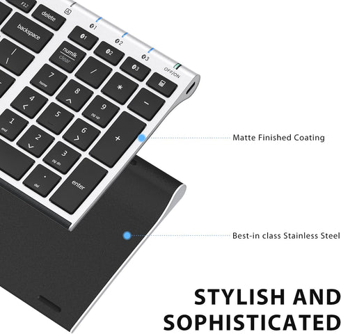 iClever BK10 Bluetooth Keyboard, Multi Device Rechargeable Bluetooth 5.1 with Number Pad, Ergonomic Design, Full Size