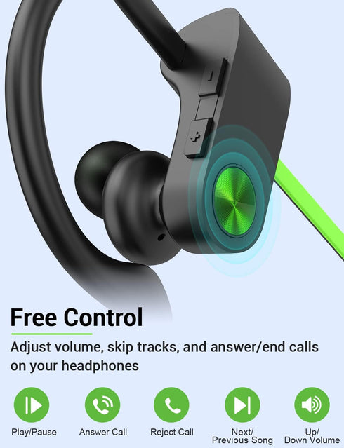 Stiive Bluetooth Headphones GreenBlack, 5.3 Wireless Sports Earbuds IPX7 Waterproof with Mic, 16 Hours Playtime