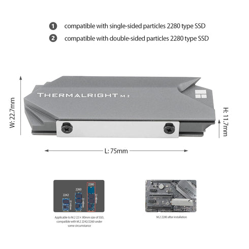 Thermalright M.2 2280 SSD Cooler, High Performance Double Side Thermal Pad, 2280 SSD Heatsink Cooling