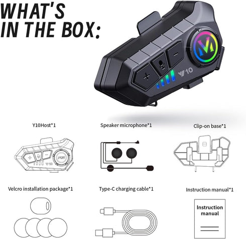 Motorcycle Helmet Bluetooth Headset, Outdoor Wireless Communication System with Noise Cancellation, IPX6 Waterproof,