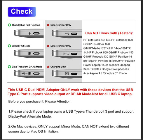 Aibilangose 2 8 1 Docking Station Dual Monitor for Dell/HP/Lenovo/Mac Laptop, USB C Laptop Docking Station Dual
