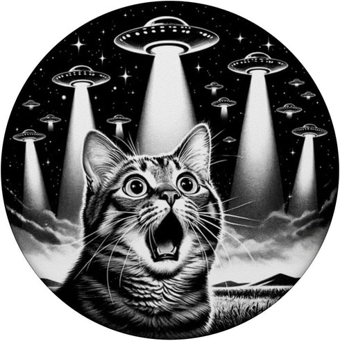 Cat UFO Funny Invasion Meme Retro Alien Selfie PopSockets Standard PopGrip