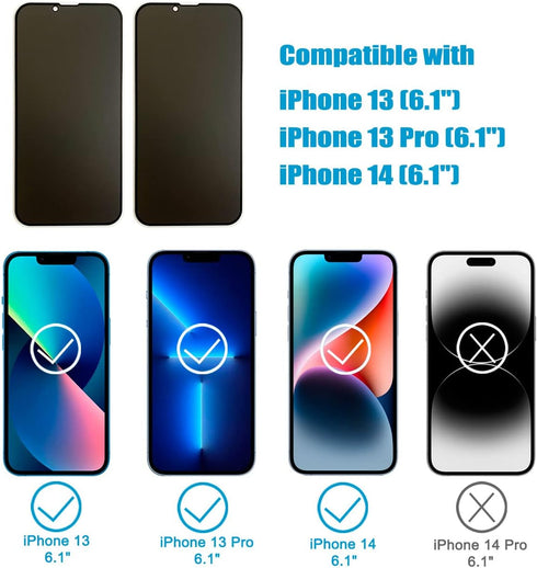 2 Pack Matte Privacy Screen Protector for iPhone 13/14/13 Pro, Anti-Glare Anti-Spy Tempered Glass Film 6.1 inch, Full