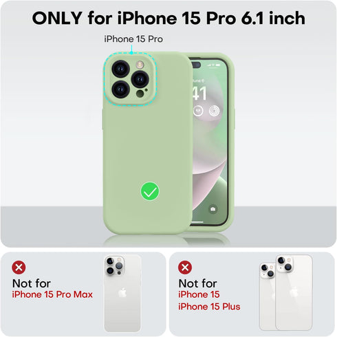 Vooii iPhone 15 Pro Case, Upgrade Defender Liquid Silicone, Shockproof with Enhanced Camera Protection, Matcha
