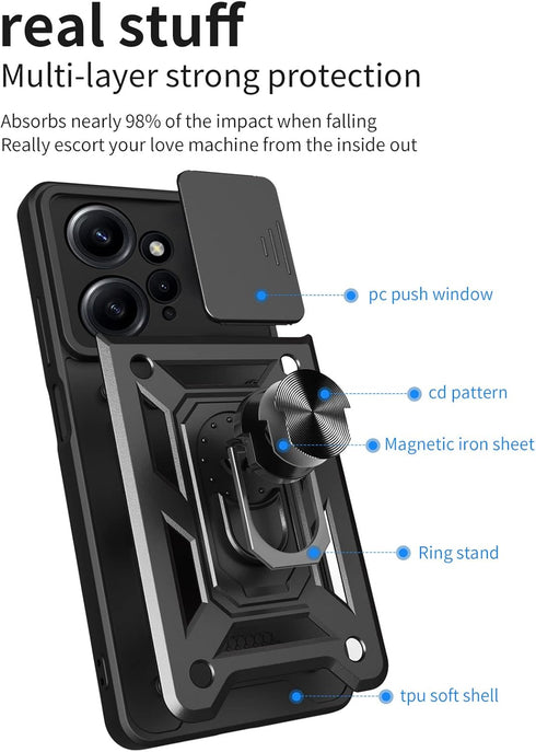 CCSmall Case for Xiaomi Redmi Note 12 4G with Slide Camera Cover, Military Grade Drop Protective Phone Cover