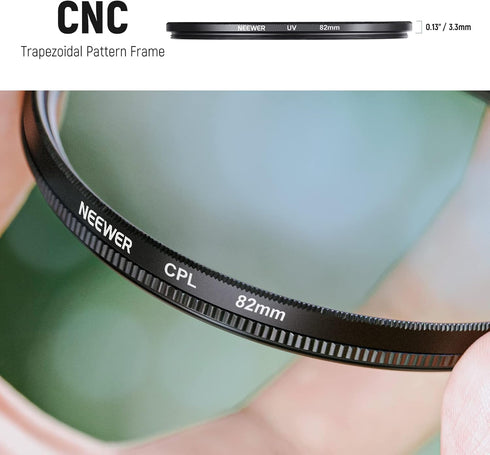 Neewer 82mm ND Lens Filter Kit: UV, CPL (Circular Polarising), FLD, ND2, ND4, ND8, Lens Hood and Lens Cap for Canon