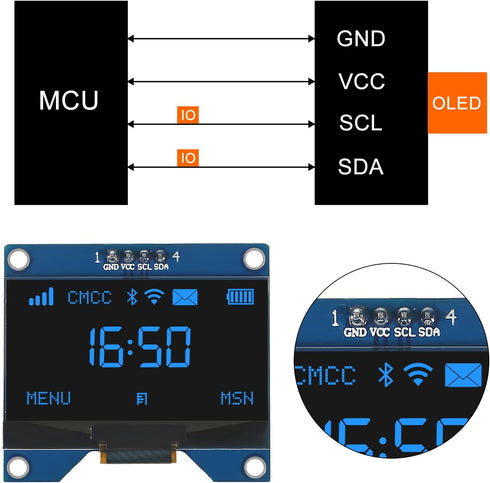 JUZITAO 2PCS 1.54 Inch I2C 12864 128x64 SSD1309 I2C OLED IIC Display Module Pixel Driver Serial Interface Display Board