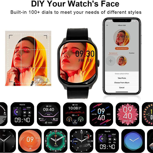 Smart Watch (Answer/Make Calls), 2024 Newest 2.01" Fitness Tracker, Heart Rate/Sleep Monitor, Waterproof Women's Men's