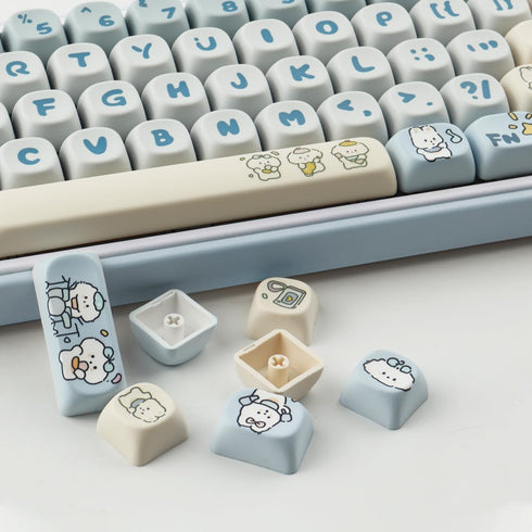 PBT Keycaps 138 Keys MOA Profile Cute Dye-Sublimation Blue-White Puppy Keycaps Set for Cherry Gateron MX Switches