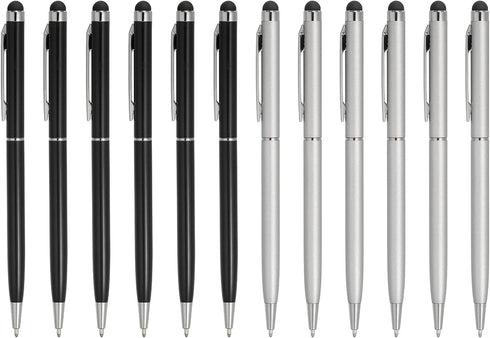 MECCANIXITY 12pcs 2 in 1 Universal Capacitive Stylus Pens for Touch Screens, Black Ink Ballpoint Pen with Stylus Tip