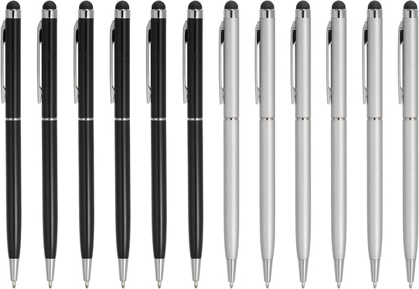 MECCANIXITY 12pcs 2 in 1 Universal Capacitive Stylus Pens for Touch Screens, Black Ink Ballpoint Pen with Stylus Tip