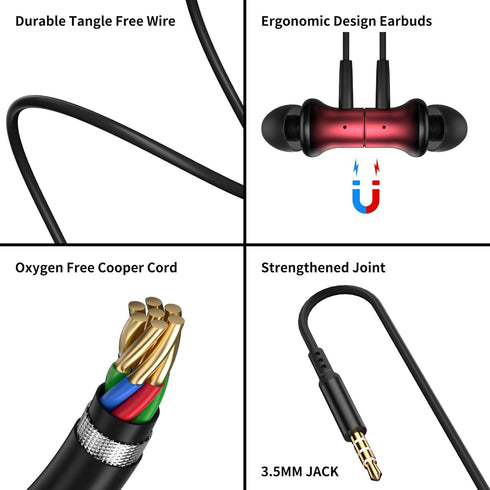Magnetic Wired Earbuds for Samsung Galaxy A15 A14 A13 A12 A03s, Noise Canceling HiFi Stereo for iPhone 6 6s 5
