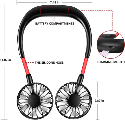 Neck Fan Portable Rechargeable, Wearable Cooling Fan with 360 Degree Rotation, 2000mAh for Travel Sports