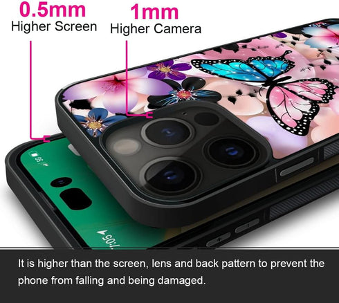 ZHEGAILIAN Pink Blue Butterfly Case for iPhone 15 Pro Max, 6.7-inch, Soft TPU, Non-Slip, Shock Absorption Cover for