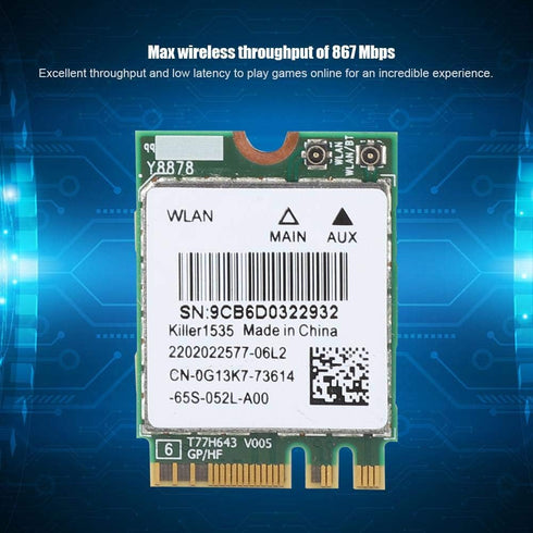 5G 867Mbps Bluetooth 4.1 Wireless Network Card, WiFi Game M.2 NGFF Adapter for Killer Wireless-AC 1535