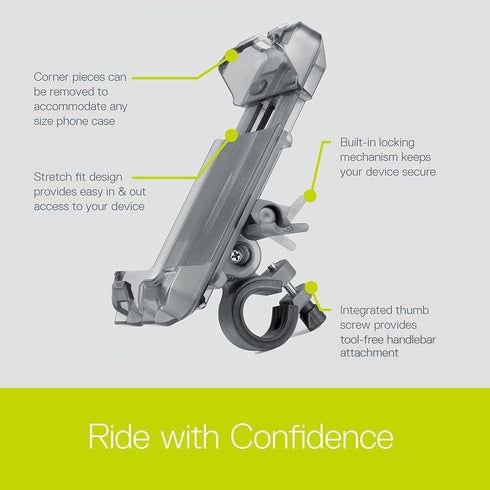 Delta Cycle Bicycle Phone Mount - Lockable Handlebar Holder Fits Any Phone Up to 3.5" x 7.8"