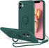 UEEBAI Slim Liquid Silicone Case for iPhone 11 (6.1 inch) - Dark Green with 360 Rotatable Ring Holder & Kickstand