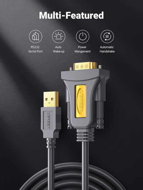 UGREEN 10ft USB to Serial Adapter, DB9 Male 9 Pin with PL2303 Chipset, RS232 to USB Cable for Windows, Mac, Linux