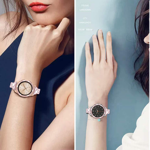 Bands Compatible with Samsung Gear Sport/Galaxy Watch 42mm, Luxury Rhinestone Diamond Steel Metal Strap with Bezel Ring