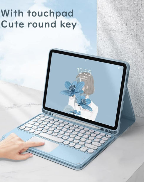 iPad 6th 5th Generation Air 2 Pro 9.7 inch Keyboard Case with Touchpad, Cute Round Key Color Keyboard, Detachable