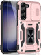 Shockproof Phone Case for Samsung Galaxy S23 with Sliding Camera Cover & Rotatable Ring Holder Kickstand + Tempered