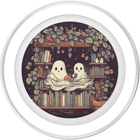 Cute Ghosts Reading Books PopSockets MagSafe PopGrip for iPhone - Halloween Librarian Design