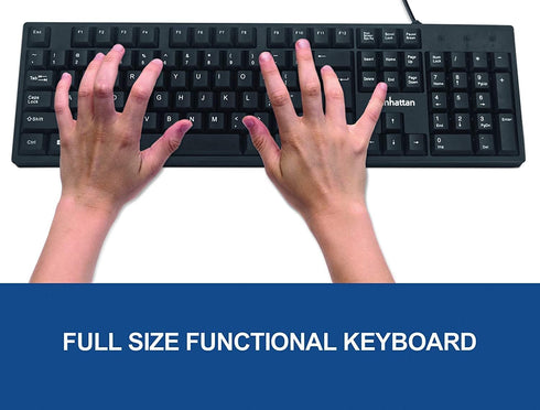 Manhattan Wired Computer Keyboard – Basic Black Keyboard - with 4.5ft USB-A Cable, 104-keys, Foldable Stands - Compatible for Windows, PC, Laptop - 3 Yr Mfg Warranty – 179324 by MANHATTAN