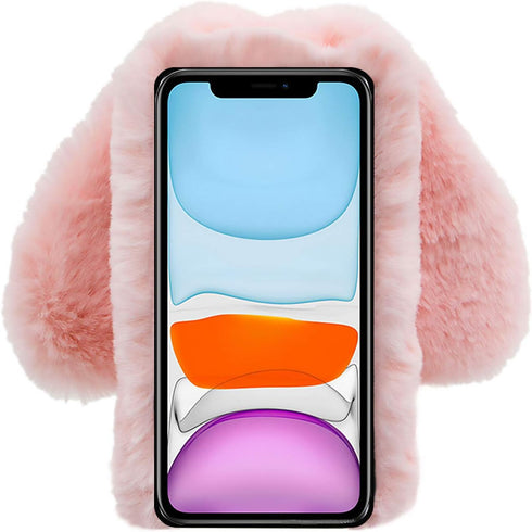 Rabbit Ear Case for Samsung Galaxy A54 5G, Crossbody Strap Fuzzy Cute Women Girls Plush Bunny Fur