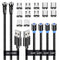Magnetic Charging Cables 3in1, 540° Rotation Cable Sets for Smartphones (0.6ft+6.6ft), Black, 6pcs