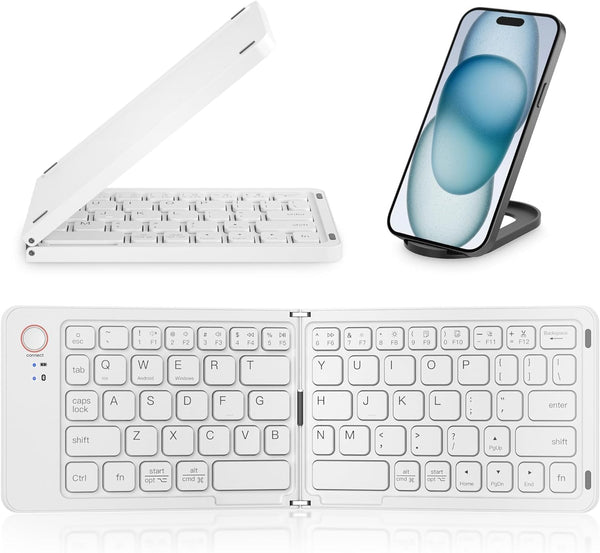 Mini Foldable Bluetooth Keyboard, Portable Wireless Full Size Keyboard (Sync Up to 3 Devices), Ultra-Slim Travel