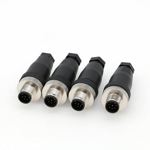 DRRI M12 A-Code 8-pin Male Sensor Connector, Waterproof IP67, Straight 4 Sets