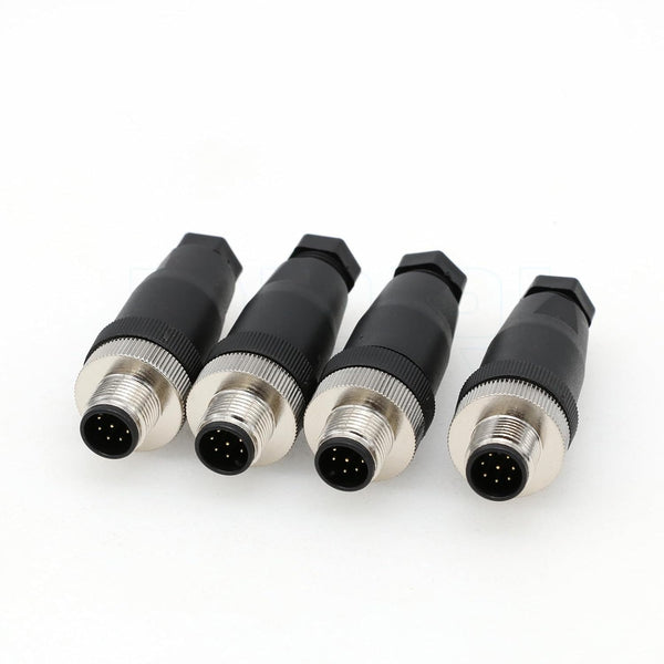 DRRI M12 A-Code 8-pin Male Sensor Connector, Waterproof IP67, Straight 4 Sets