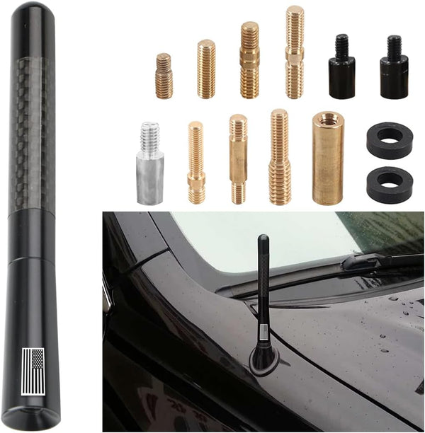 KHGUZ Carbon Fiber Car Short Antenna, 4.7 Inch American Flag Vehicle AM/FM Radio