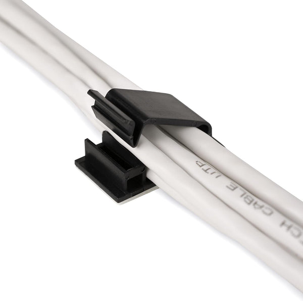Cable Clips Black with 3M Adhesive, 50 Pack Small Wire Clamps for Cable Management, Includes 10 Reusable Cable Ties