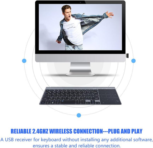 PUSOKEI Ultrathin 2.4GHz Wireless Keyboard with Smart Touchpad, Portable Handheld Universal Keyboard for PC/Notebook/TV
