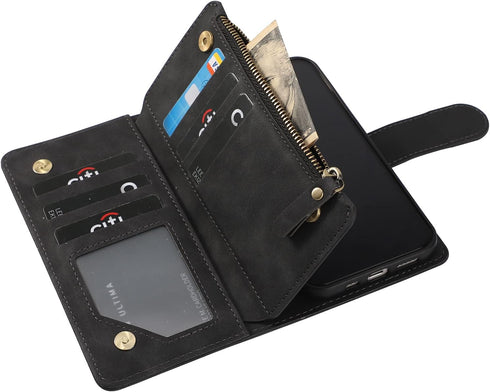 RANYOK Wallet Case for iPhone 12/12 Pro - Premium PU Leather Zipper Flip Folio Wallet with RFID Blocking and Kickstand