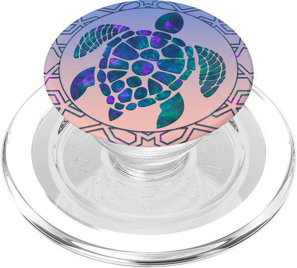 Teal Blue Purple Turtle and Geometric Design PopSockets MagSafe PopGrip for iPhone